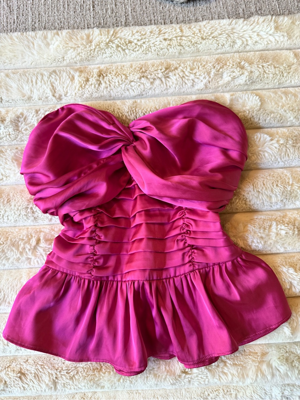 Express pink satin bow strapless, corset, peplum, top size small